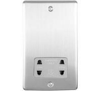 230V & 115V Shaver Twin Socket Wall Plate Satin Steel & Grey Trim 86mm X 146mm