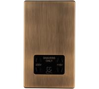 230V & 115V Twin Shaver Socket Wall Plate SCREWLESS ANTIQUE BRASS Bathroom - Bathroom Shower Shaving Power Wall Plate