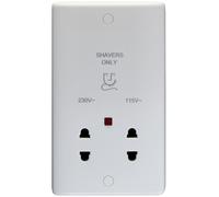 230V & 115V Twin Shaver Socket Wall Plate WHITE PLASTIC Bathroom 86mm x 146mm