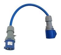 230V Industrial Adaptor Lead 32 Amp plug to 16 Amp socket with 2.5mm² 3 core Arctic grade Blue cable, Change Over Lead, (2M)