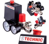 TC TECHNIC Pressure Regulator, Air Compressor Switch, 2 Pressure Gauges, Automatic, Black