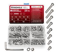 231 Pcs M6 Nuts and Bolts Set, Hex Socket Head Cap Screws Bolts and Nuts Set, Assorted Bolt and Nut Set with Washers, Stainless Steel Machine Screws Assortment Kit for Repair Fastener (M6-231)