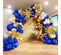 231Pcs Blue and Gold Balloon Arch Kit with Foil Star Balloons, Birthday, New Years Eve Party Decorations, Confetti Latex Balloons for Graduation - Blue and Gold Balloon Arch Kit (Blue Gold)