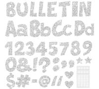 233Pcs Glitter Bulletin Board Letters, Numbers and Punctuation, with Adhesive Dots, for Classroom Numbers Alphabet Poster Board Letters Display School Decoration (Silver)