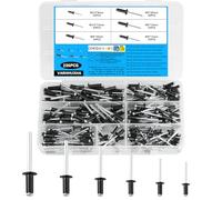 235 Pcs Pop Rivets Assortment Kit, Aluminum Blind Rivets 3.2mm 4mm 5mm, Black Pop Blind Rivetss, for Airplanes, Ships, Car, Furniture, Rails and DIY