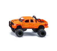 2358, Toy Dodge RAM 1500 with Balloon Tyres, 1:50, Metal,Plastic, Black,Orange, Interchangeable wheels, Openable door, bonnet and tailgate