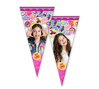 2366; Pack of 6 Disney Soy Luna Cone Bags; Ideal for Parties and Birthdays; Bags for Jelly Beans or Gifts; Plastic Product; Dimensions 20 x 40 cm