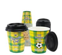 237 ml 24-Set Football Party Cups with Lids - World Cup Champion Brazil | Disposable Paper Cups for Fan Event Decorations Match-Day Festival, A Salute To Brazil, 5-Time Champion, VAI BRASIL 2026