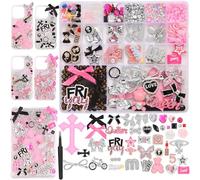2380 Pcs Junk Phone Case Charms Kit,Charms for Customizing Diy Cases ，With Nail Accessories,Cute Bow,Flatback Pearls,Star,Love, Candy,Letter Beads,Cute Aesthetic Big Decor for Personalization