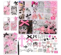 2380pcs DIY Phone Case Charms - Kawaii Resin Charms Kit with Bows, Flat Beads, Rhinestones, Stars, Letters & Nail Accessories - Versatile Phone Jewelry for Decoration