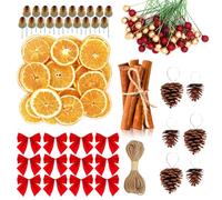 239PCS Christmas Wreath Making Supplies, Dried Orange Slices Natural Pine Cone Ribbon Bows Artificial Holly Berries Cinnamon Sticks Acorns Wreath Accessories for Xmas Craft Decorations