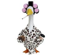 23ch Lawn Goose Leopard Bathrobe Outfit Funny Decor,Bathrobe Porch Goose Outfit Curlers Mirror Comb,Courtyard Garden Ornament,Entryway Eye-catching Seasonal Decor,Gift for Moving House (Brown)