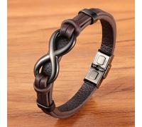(23cm, Brown with Black) Luxury Genuine Leather Infinity Symbol Mens Bracelet