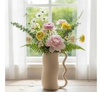 23cm Modern Ceramic Vase with Wavy Handle, Nordic Cream Minimalist Decorative Planter for Shelf, Living Room, Kitchen or Entryway, Boho and Farmhouse Vintage Home Decor Accent (Cream, S)
