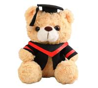 23cm Plush Graduation Bear with Unique, Light brown bear red | Small Sitting Bear for Celebrating Student Home Decoration and Graduation Gift, Commemorative Teachers