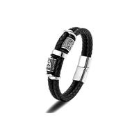 (23cm, Silver) Norse Mythology Viking Compass Runes Amulet Leather Bracelet for Men