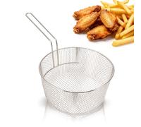 23cm Stainless Steel Frying Basket, Round Wire Mesh Fry Net, Deep Fryer French Chip Basket, Practical Cooking Pot Accessory for Frying Fish Chicken Nuggets (Handle Without Rubber)