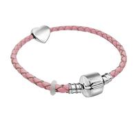 23cm XX Large Womens Leather Starter Charm Bracelet with Silver Heart and Gift Box valentines gifts for her (7. Pink)