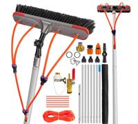 23ft Water Fed Telescopic Cleaning Pole, 7M Extendable Window Cleaning Brush Kit with Hose Fed Swivel Head, High Reach Window Cleaner for Solar Panels, Conservatory Roofs & House Exterior Surface