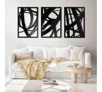 23in Black Large Abstract Metal Wall Art, 3Pcs Minimalist Modern Single Line Art Wall Decor, 3D Textured Hollow Out Design Wall Sculptures, Metal Artwork for Wall Art for Living Room Kitchen
