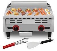 23inch Gas Griddle Flat Top Grill Commercial Steaks Bacon Burgers Countertop Heavy Duty Flattop Griddles for Restaurant Home Kitchen LPG Gas with Shovel Clip
