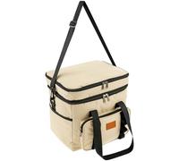 23L Large Cooler Bag with Hard Liner Double Layer Large Capacity Camping Thermal Bag for Family Outdoor Activities Camping、BBQ Picnic Lunch Bags Box for Car and Work(khaki)