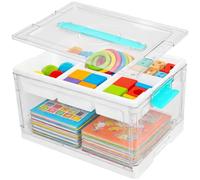 23L Organizers and Storage Box with Removable Tray and Adjustable Divider,2 Layer Plastic Storage Containers with Lid and Latching Buckles,Stackable Art & Craft Box for Book Yarn Playdoh Crayon Toy