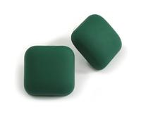 23mm Wide Forest Green Matte Acrylic 3D Square Stud Earrings - Contemporary & Chic