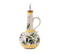 23oz Italian Ceramic Olive Oil Dispenser Bottle, Hand-Painted Decorative Stoneware Cruet with Stainless Steel Spout, for Cooking Oils, Vinegar & Sauces (green)