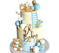 23PCS Blue Bear Cake Decoration Blue Gold Balls Cake Topper Bears Cake Cake Decoration Baby Shower Birthday Cake Decoration