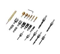 23Pcs Countersink Drill Bit Kit, Woodworking Chamfer Tool, 90 Degree Sinking Design, 5 Flute Bit with Plug Cutter, Includes Center Punch, for Woodworking, High Speed