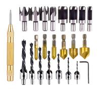 23Pcs Countersink Drill Bit Set - 6 Countersink, 7 Three Pointed, 8 Wood Plug Cutter Bits for Wood DIY