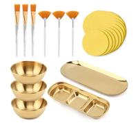 23Pcs Esthetician Supplies for Facials Set, 3 Gold Mixing Bowls Serving Tray 3 Compartment Serving Tray 3- Facial Fan Brushes 3- Flat Brushes, 12 Facial Sponge Compressed Round