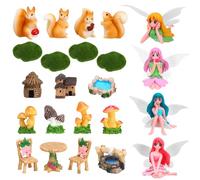 23Pcs Fairy Garden Ornaments Accessories, Miniature Garden Kit Micro Landscape Resin Mini Fairy Squirrels Mushrooms Houses Table Chiar for DIY Terrarium Plant Pots Dollhouse Desk Decor