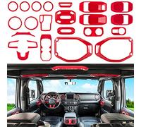 23PCS Full Set Interior Decoration Trim Kit for Jeep Wrangler JL JLU Gladiator JT 2018-2022 Steering Wheel Door Handle Air Conditioning Vent Cup Holder Reading Light Headlight Switch Gear Cover (Red)