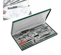 23pcs Geometry Kit Construction Engineering Professional Drawing Tools, Stainless Steel Compass Set with Large Extension Beam for Designers Drafters Sailors