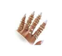 23Pcs Gold Statckable Layered Knuckle Rings for Women,Hug Moon Star Crystal Evil Eyes Chain Finger Rings,Chunky Vintage Jewelry Mixed Ring Size, Alloy Steel, No Gemstone