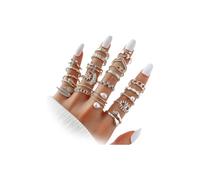 23Pcs Gold Statckable Layered Knuckle Rings for Women,Hug Moon Star Crystal Evil Eyes Chain Finger Rings,Chunky Vintage Jewelry Mixed Ring Size, Alloy Steel, No Gemstone