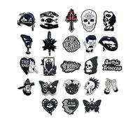 23PCS Gothic Theme Shoe Decoration Charms, Black White Style Skull Eye Shoe Charms for Clog Sandals Wristband Bracelets, Goth CLOG Charms Accessories for Adult Men Women, Party Favor Festival Gift