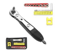 23Pcs Mini Ratchet Screwdriver Set, Right Angle Screwdriver Short Offset Screwdrivers with Phillips, Flat, Torx, Hex, Square High Torque Reversible Mini Ratcheting Ratchet Screwdrivers