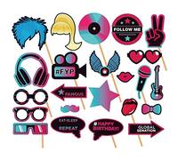 23Pcs Photo Booth Props for TIK Tok,Music Theme Party Supplies,Disco Music Party Decoration.