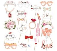 23Pcs Rose Gold Hen Party Photo Booth Props - Team Bride Selfie Props for Wedding Bridal Shower Bachelorette Party,Glitter Cardstock Hen Night Photo Booth Accessories with Sticks