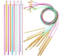 23pcs Tunisian Crochet Hooks Set - 10Inch Long Aluminium Tunisian Crochet Hook | 12 Different-Sized Needles Knitting Needles with Beads | Multicolor Afghan Crochets Needle 11pcs Tunisians Hooks