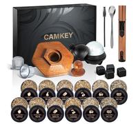 23Pcs Whiskey Smoker Kit with Torch-12 Wood Chips, Ice Ball Molds, Cocktail Smoker Infuser Kit, Old Fashioned Drink Smoker Kit, Birthday Bourbon Whiskey Gifts Valentine's Day Gifts for Men,
