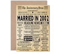 23rd Anniversary Card for Women Men - Vintage Newspaper Married in 2002 - Happy 23 Year Wedding Anniversary Card for Companion Wife Partner Husband, 5x7 Inch Anniversaries Greeting Cards