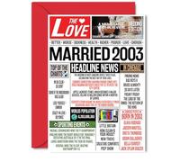 23rd Anniversary Cards for Men Women - Married 2003 Newspaper - 23 Wedding Anniversary Card for Husband Wife Brother Sister Aunt Uncle Vintage Retro 2003, 5x7 Inch Greeting Cards