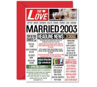 22nd Anniversary Cards for Men Women - Married 2003 Newspaper - Happy 22 Wedding Anniversary Card for Husband Wife Brother Sister Aunt Uncle Vintage Retro 2003, A5 Greeting Cards