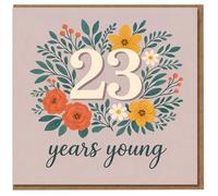 23rd Birthday Card - 23 Years Young Floral Wreath Design, Elegant Botanical Flowers Age Twenty-Three