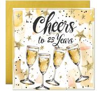 23rd Birthday Card - Cheers to 23 Years - Elegant Birthday Card with Mettalic Gold Envelope