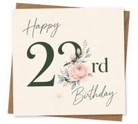 23rd Birthday Card for Her, Green, Pink Peony | Large dark green 23rd with a blush pink peony and blue-grey leaves, finished with stylish handwritten wording.